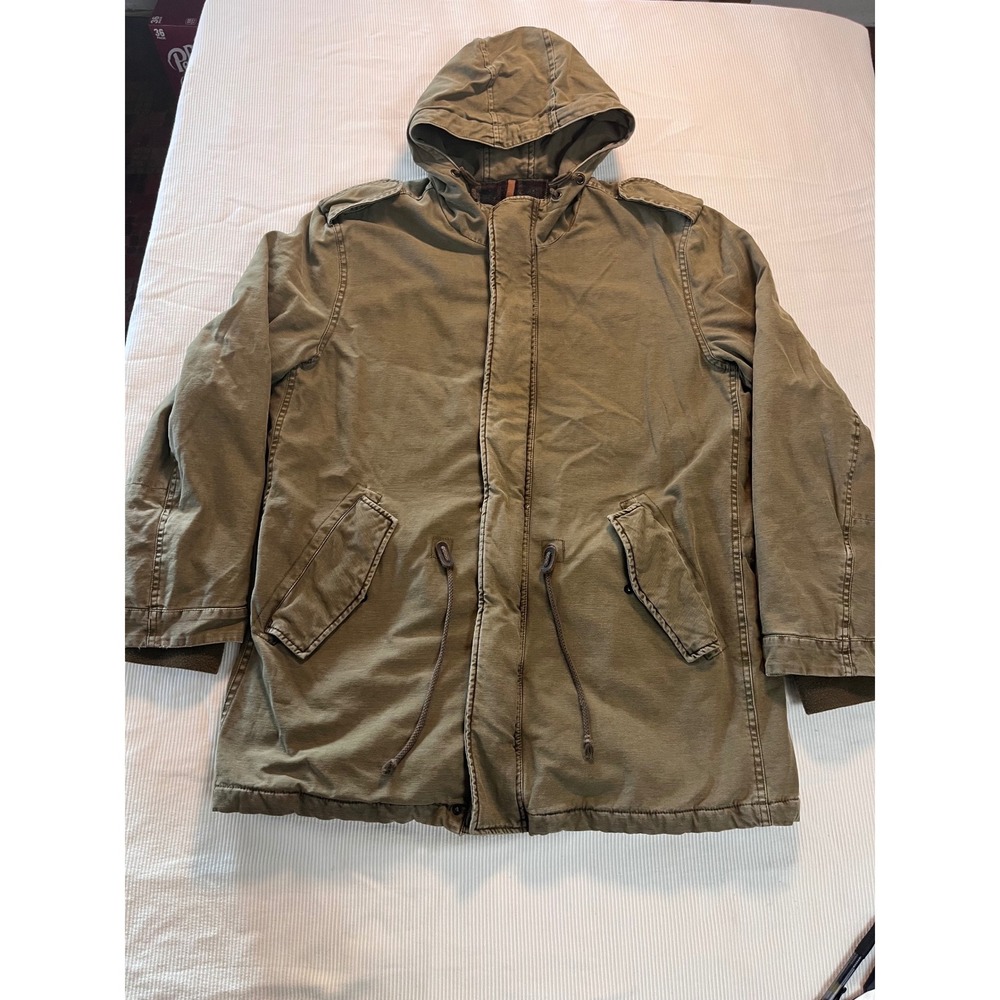 Dockers Mens Olive Green Field Parka Hooded Plaid Lined Utility Jacket Large